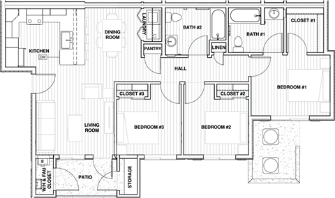 Orchard View 3 bed 2 bath 1012 SF